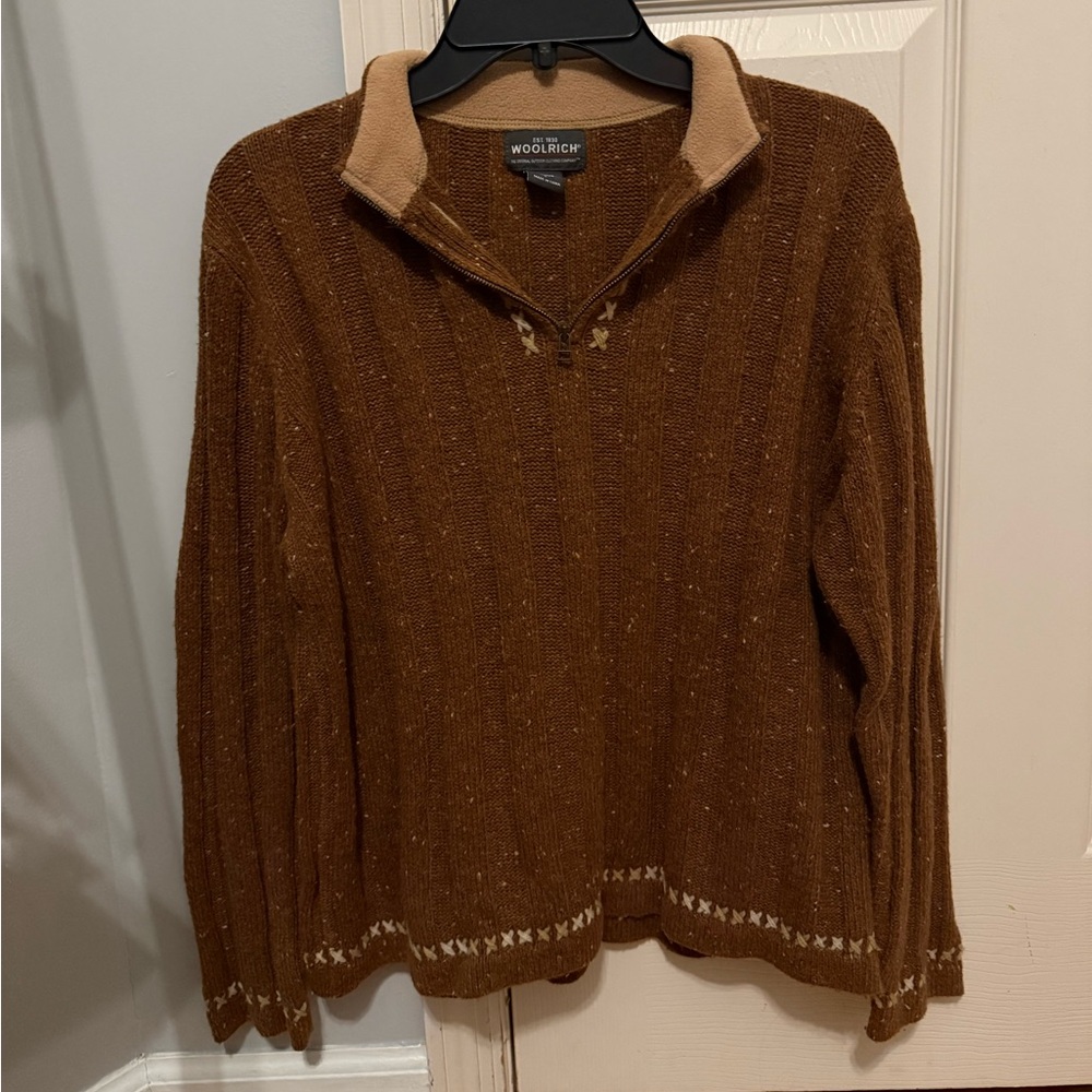 Woolrich Women’s L Dark Clove Wool Blend Quarter Zip Speckled Sweater